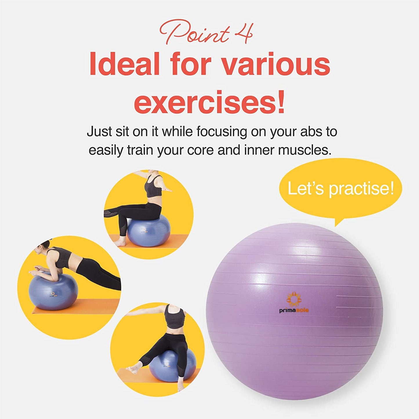 Exercise Ball for Balance Stability Fitness Workout Core Strength Yoga Ball at Home Office & Gym