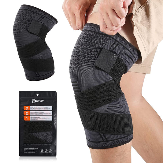 Knee Sleeve, Breathable Compression Knee Brace for Men and Women, Adjustable Running Knee Support for Patellar Tendon Joint Pain and Arthritis Relief Black (Large)