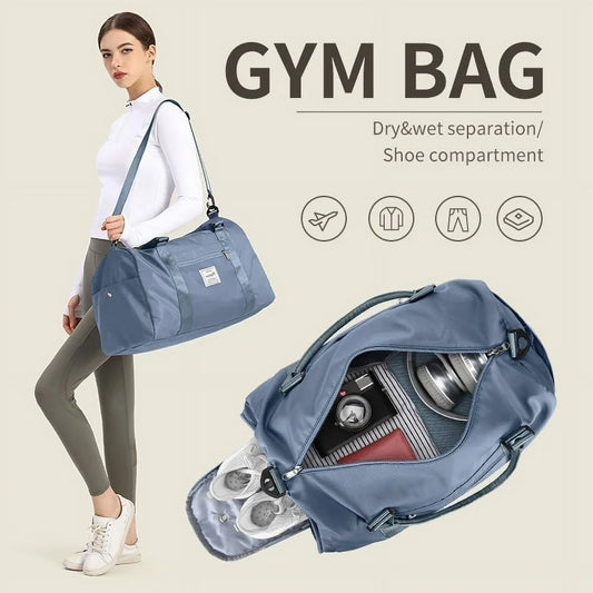Gym Bag Womens Mens with Shoes Compartment and Wet Pocket,Travel Duffel Bag for Women for Plane,Sport Gym Tote Bags Swimming Yoga,Waterproof Weekend Overnight Bag Carry on Bag Hospital Holdalls