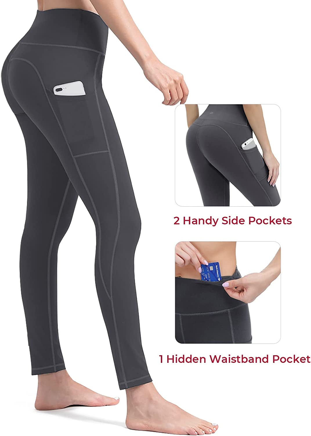 Anti-Nail Leggings for Women, Non-See-Through Yoga Pants with Phone Pockets, Tummy Control Full-Length/Capri Tights