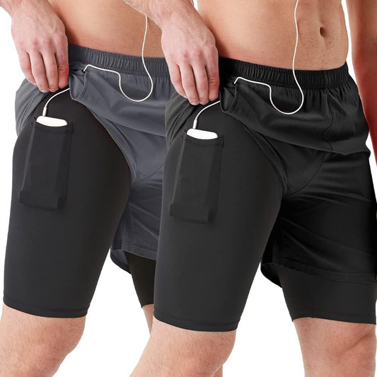 Men'S 2 in 1 Running Shorts 5 in or 7 in Quick Dry Gym Athletic Workout Shorts for Men with Phone Pockets